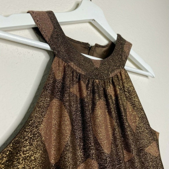 Elie Tahari Diamond Pattern Copper Sparkle Metallic Halter Dress - Picture 2 of 7